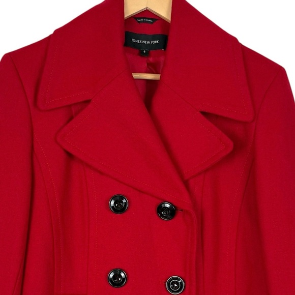 Jones New York Red Wool Blend Double Breasted Peacoat Jacket Size 6 - Picture 3 of 16